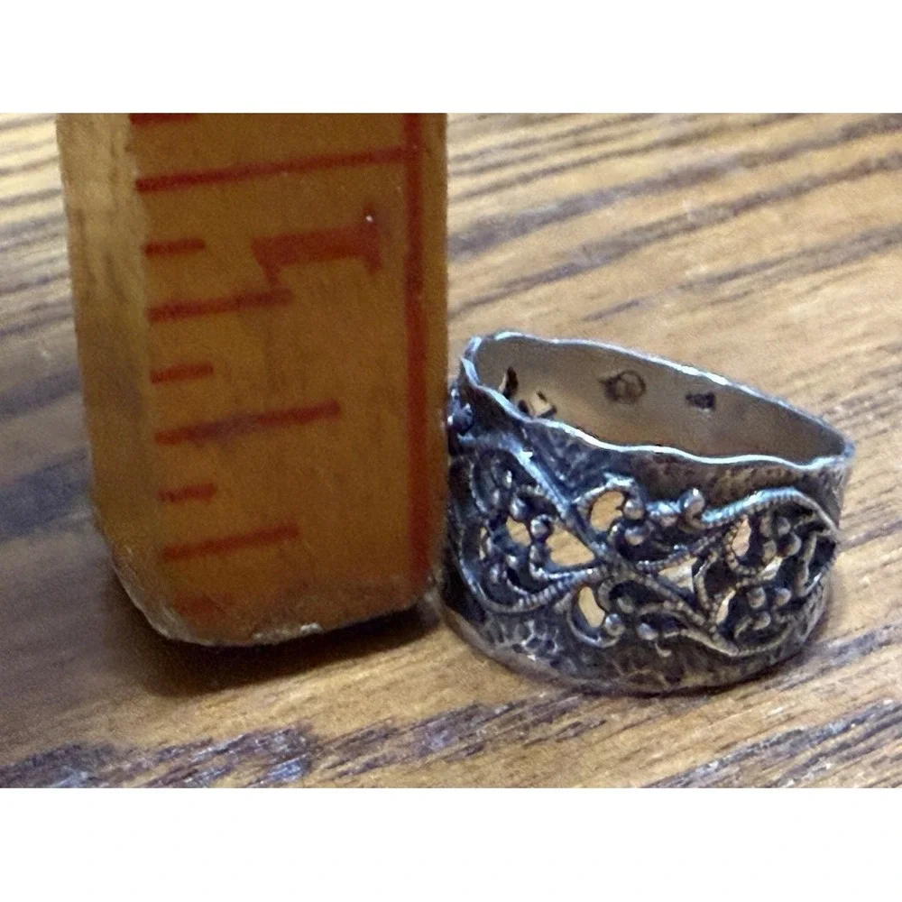 Sterling Silver Vintage Ornate Swirl Ring Size 10 Marked DT 925 Wide Band